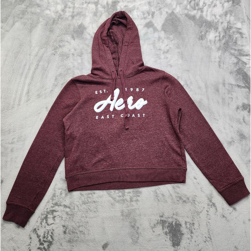 Aeropostale Hoodie Womens M Burgundy Red Pullover Crop Hoodie Logo Sporty Casual